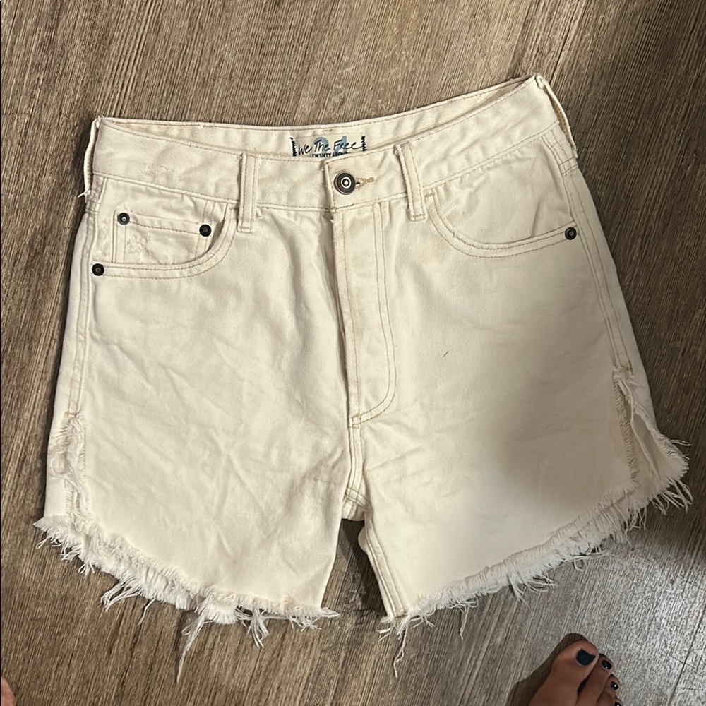 Free People Cream Denim Shorts